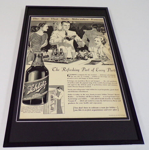 1937 Schlitz Beer Framed 11x17 ORIGINAL Vintage Advertising Poster