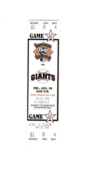 Aug 26 1994 San Francisco Giants @ Pittsburgh Pirates Phantom Ticket  