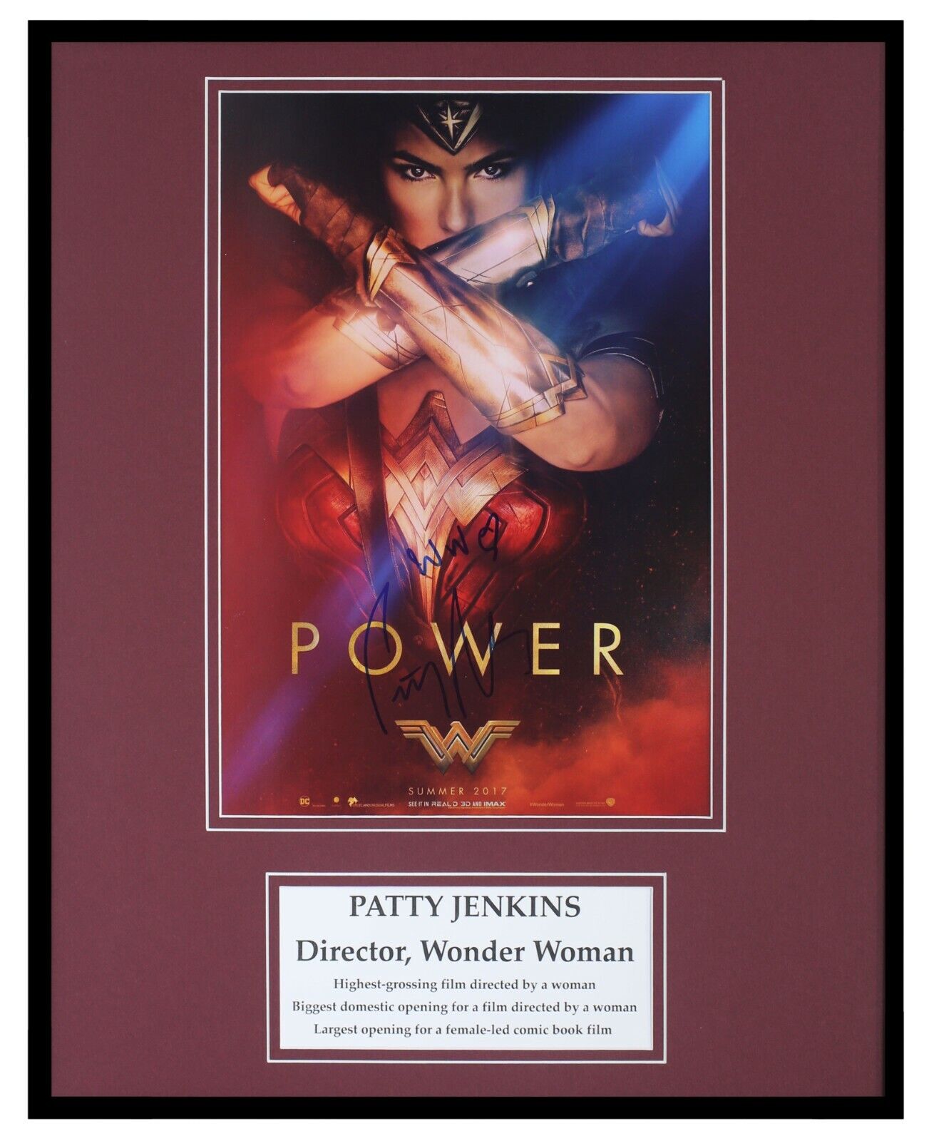 Patty Jenkins Signed Framed 16x20 Wonder Woman Poster Display AW