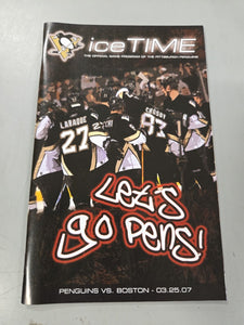 Mar 25 2007 Bruins @ Penguins Program Sidney Crosby 2 Goals MA Fleury Shutout