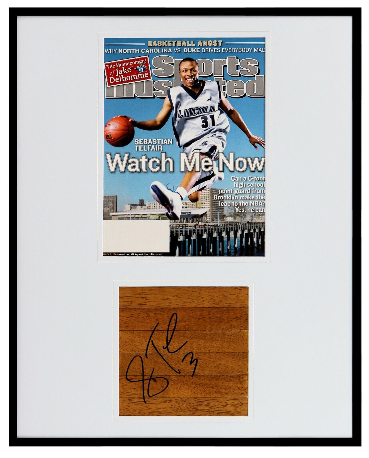 Sebastian Telfair Signed Framed 16x20 Floorboard & Sports Illustrated Display