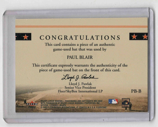 Paul Blair 2002 Fleer Classic Cuts Game Used Bat Card #PB-B Yankees