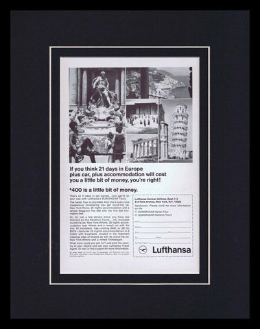 Lufthansa / Europe Framed 11x14 ORIGINAL Vintage Advertisement 