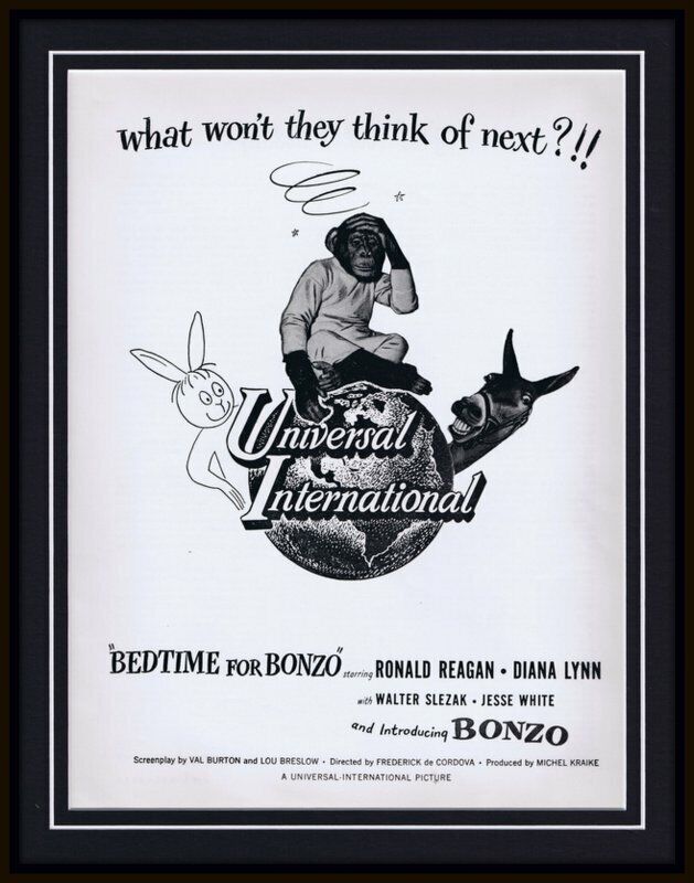 ORIGINAL 1951 Ronald Reagan Bedtime for Bonzo 11x14 Framed Advertisement  