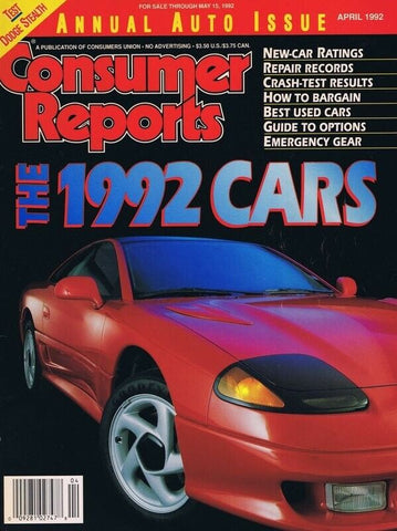 ORIGINAL Vintage 1992 Consumer Reports Magazine Cars Issue