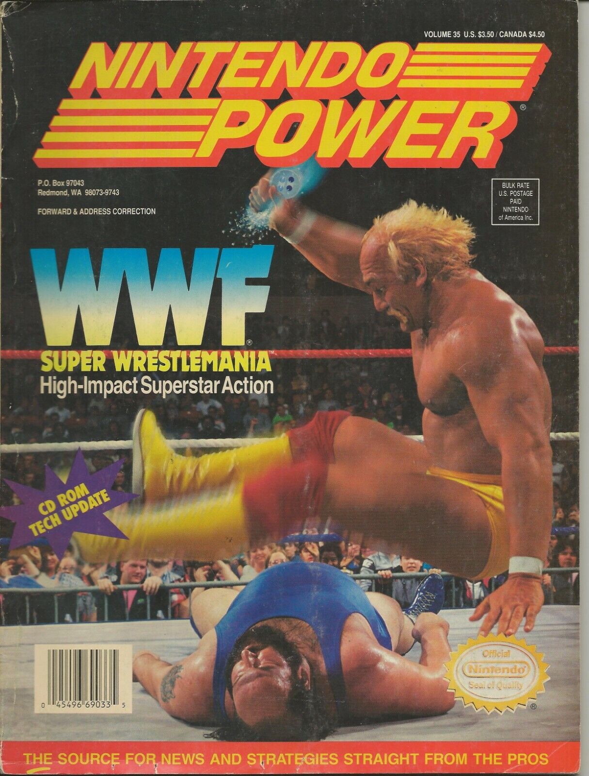 1992 Nintendo Power Magazine #35 WWF Hulk Hogan + Street Fighter II Poster