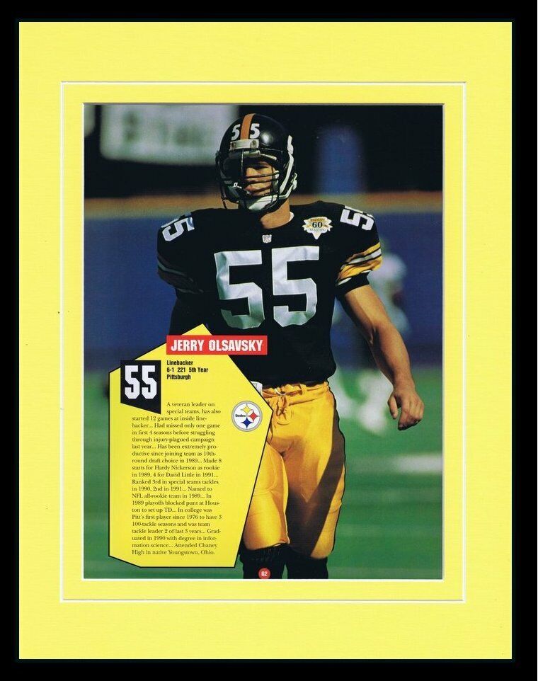 Jerry Olsavsky Framed 11x14 Steelers 1993 Yearbook Photo Display 