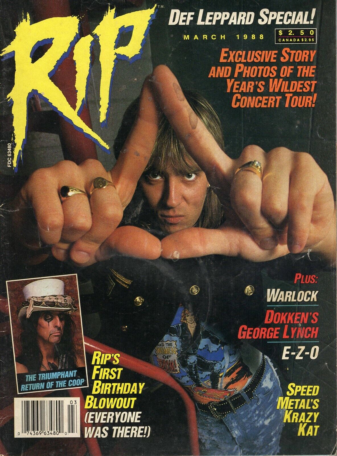 VINTAGE Mar 1988 RIP Magazine Def Leppard Special Alice Cooper Dokken