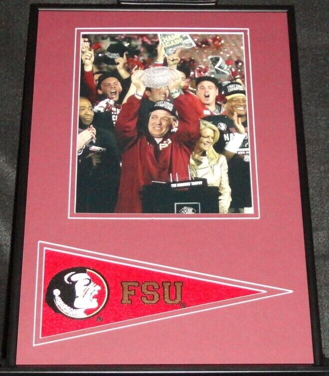 Jimbo Fisher Framed 12x18 Champs Photo & Florida State Pennant Display