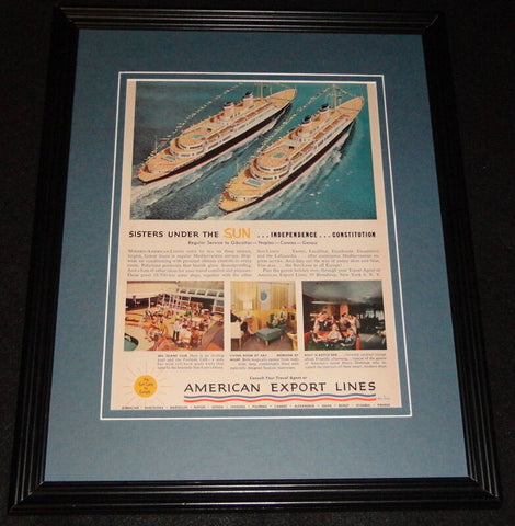 1951 American Export Lines Framed 11x14 ORIGINAL Vintage Advertisement