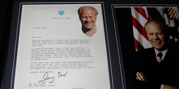 Gerald Ford 12x18 Facsimile Signed Framed 1983 Letter to Bob Hope & Photo Set