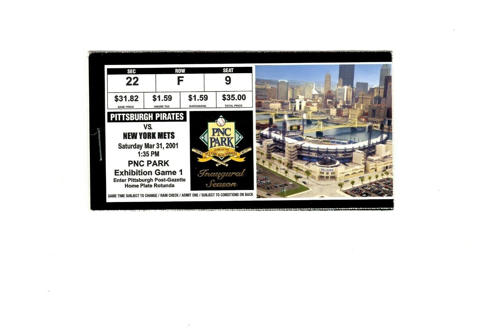 Mar 31 2001 NY Mets @ Pittsburgh Pirates Ticket 1st Game Ever PNC Park