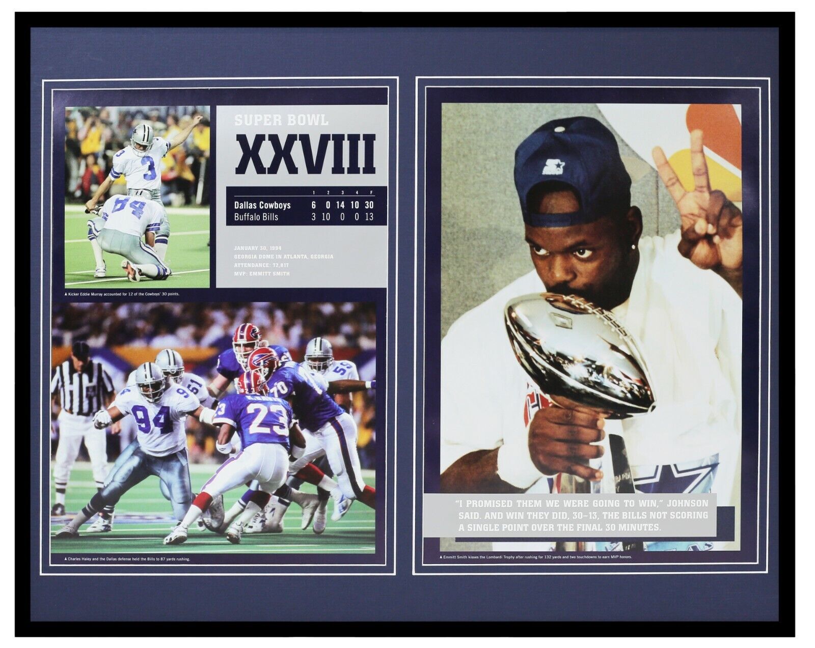 Dallas Cowboys Super Bowl XXVII Framed 16x20 Photo Display