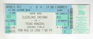 Aug 19 1996 Cleveland Indians Texas Rangers Ticket Albert Belle 40th HR