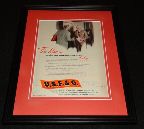 1951 USF&G Framed 11x14 ORIGINAL Vintage Advertisement