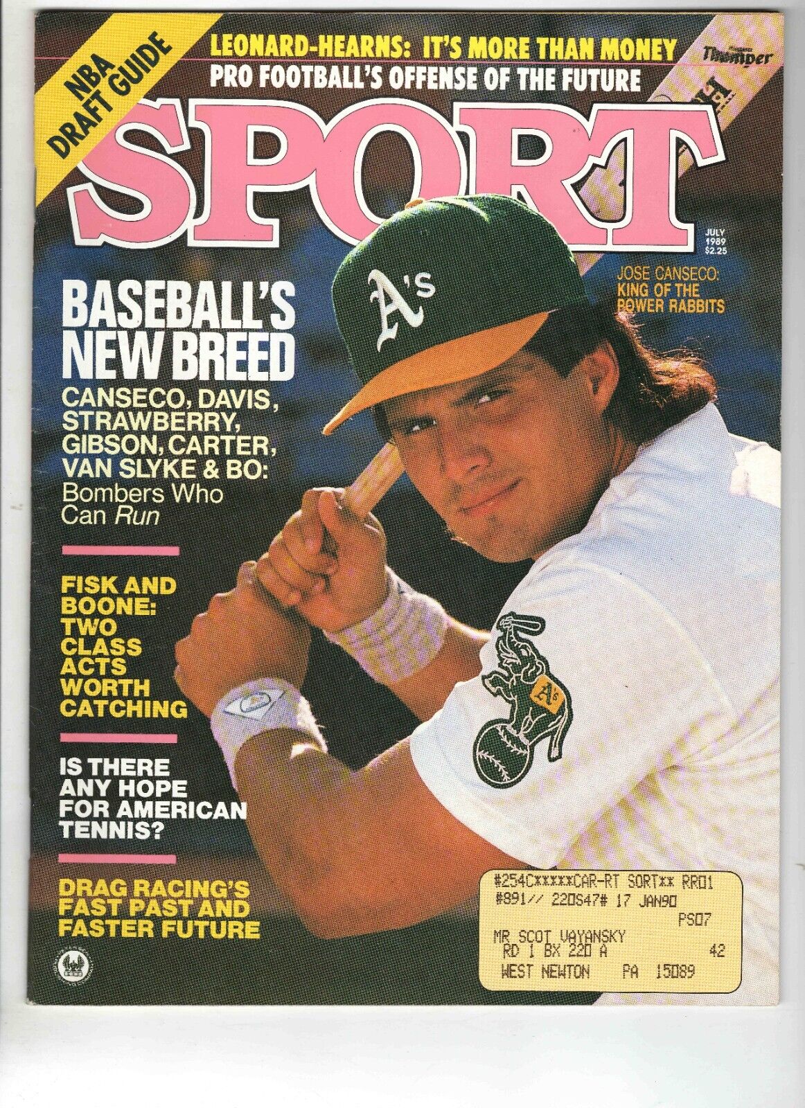 July 1989 Sport Magazine Jose Canseco A's