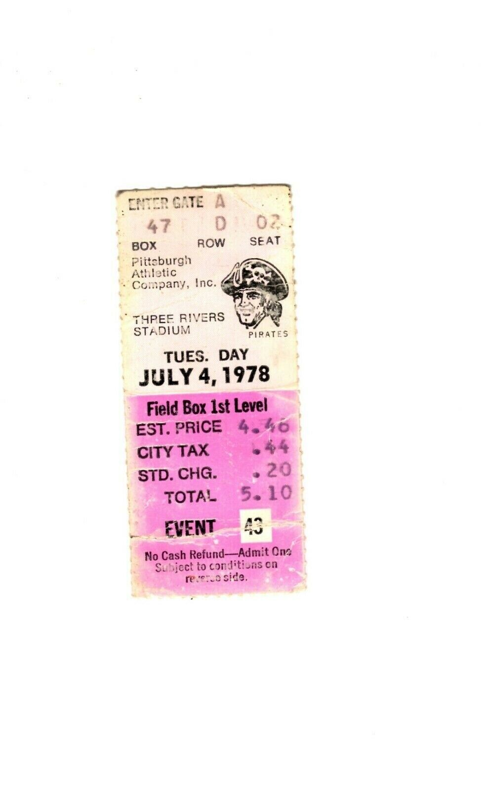 July 4 1978 Montreal Expos @ Pittsburgh Pirates Ticket Willie Stargell HR