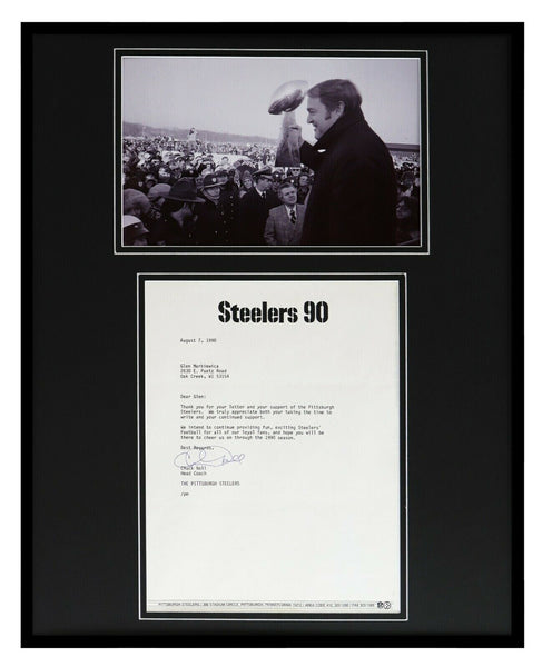 Chuck Noll Signed Framed 16x20 1990 Typed Letter & Photo Display Steelers