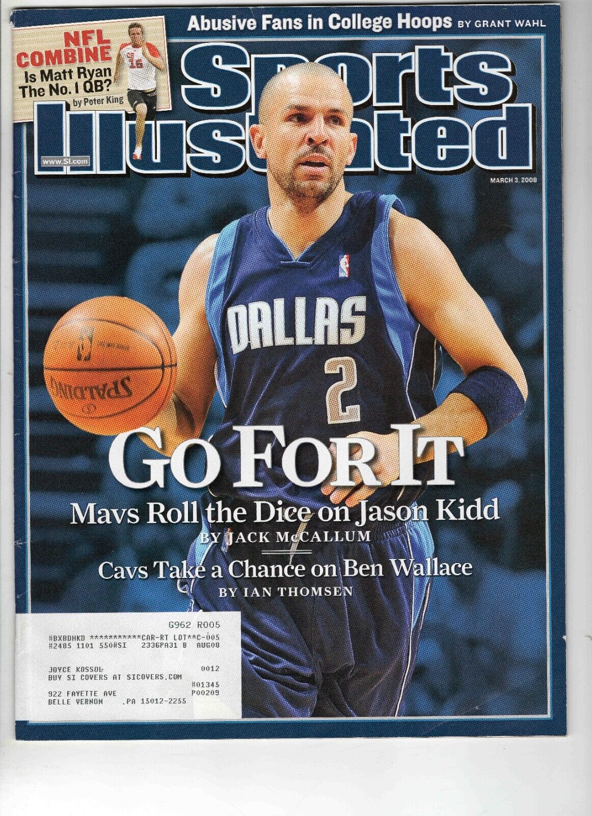 Mar 3 2008 Sports Illustrated Magazine Jason Kidd Mavericks