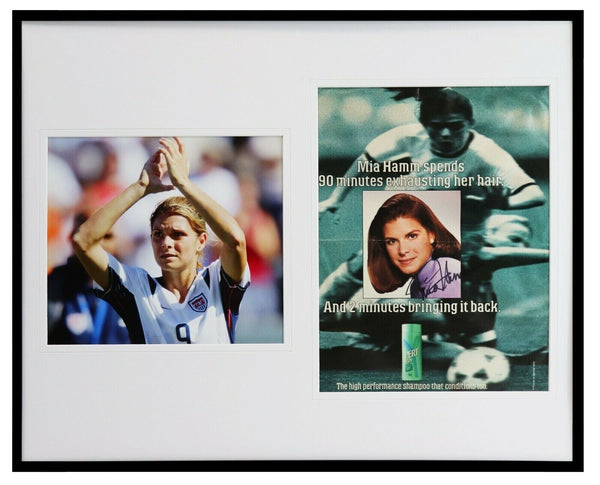 Mia Hamm Signed Framed 16x20 Photo & 1996 Pert Advertisement Display