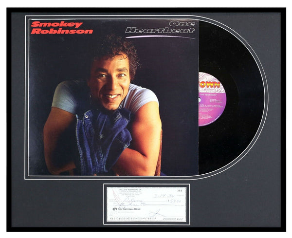 Smokey Robinson Signed Framed Check & 1987 One Heartbeat Record Album Display AW