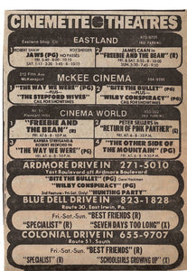 VINTAGE 1975 Pittsburgh Drive In Movie Newspaper Advertisement JAWS