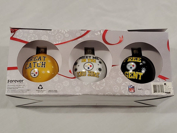 NEW Pittsburgh Steelers 3 Pack Glass Ball Christmas Ornaments