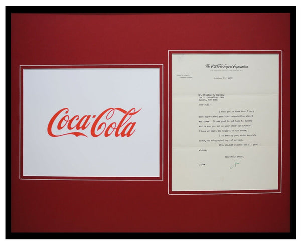 James A Farley Coca Cola Coke Signed Framed 1952 Letter & Photo Display 16x20 