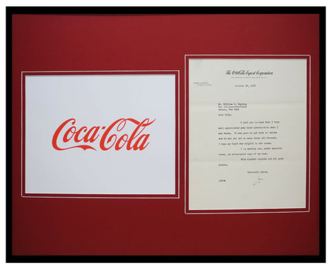 James A Farley Coca Cola Coke Signed Framed 1952 Letter & Photo Display 16x20 