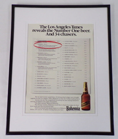 1989 Bohemia Beer Framed 11x14 ORIGINAL Vintage Advertisement