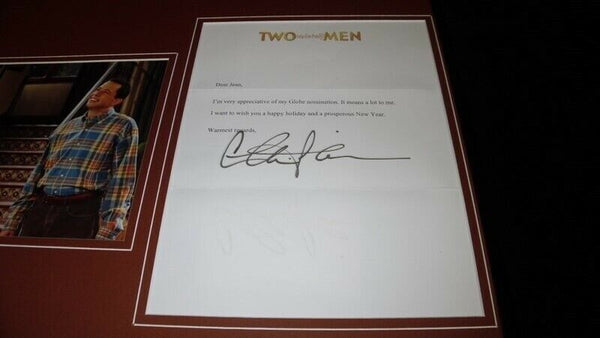 Charlie Sheen 16x20 Signed Framed Typed Letter & Photo Set JSA 2 1/2 Men