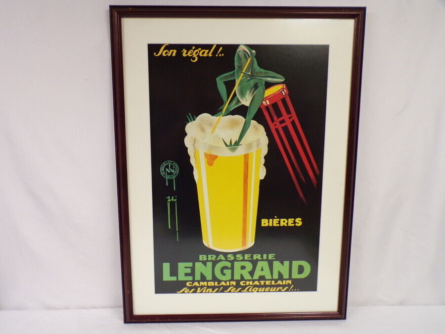 Brasserie Lengrand Beer Frog 22x29" Framed Poster Art 