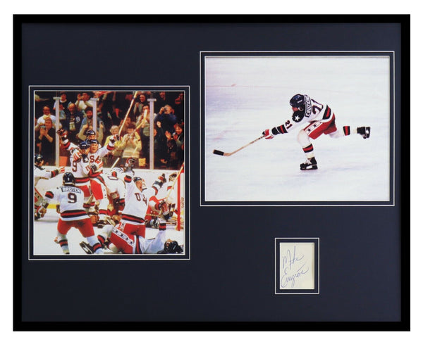 Mike Eruzione Signed Framed 16x20 Photo Set JSA 1980 Miracle on Ice Team USA R