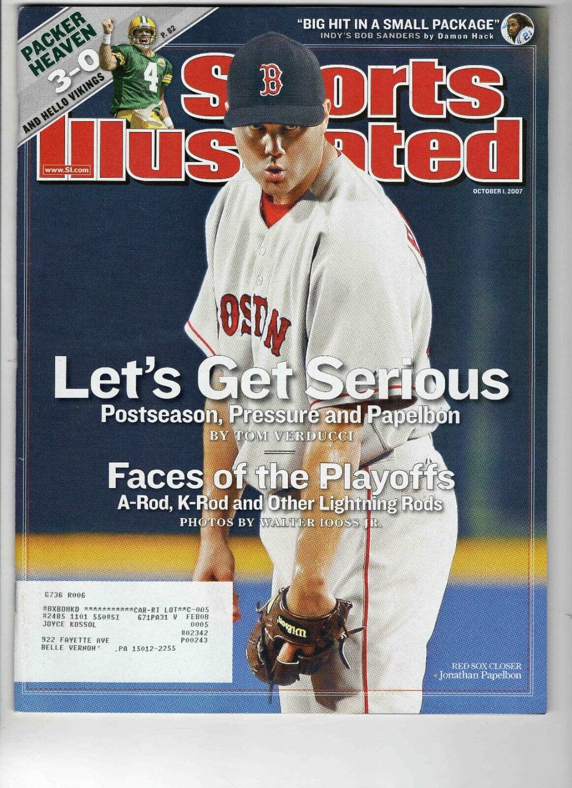 Oct 1 2007 Sports Illustrated Magazine Jonathan Papelbon Red Sox