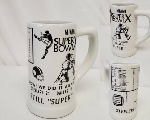 ORIGINAL Vintage 1976 Super Bowl X Pittsburgh Steelers Cowboys Ceramic Mug Stein