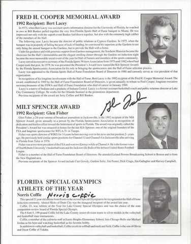 Glen Fisher & Norris Coffie Signed 1992 Program Page JSA WFLA