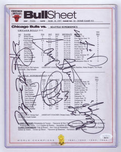 Michael Jordan 1996-97 Chicago Bulls Signed Lineup Card + Shawn Kemp JSA LOA