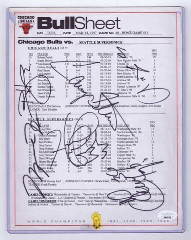 Michael Jordan 1996-97 Chicago Bulls Signed Lineup Card + Shawn Kemp JSA LOA