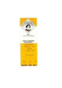 Apr 19 1988 St Louis Cardinals @ Pittsburgh Pirates Ticket Barry Bonds