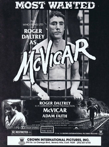 McVicar 1981 Roger Daltrey Adam Faith ORIGINAL Vintage 9x12 Industry Ad  