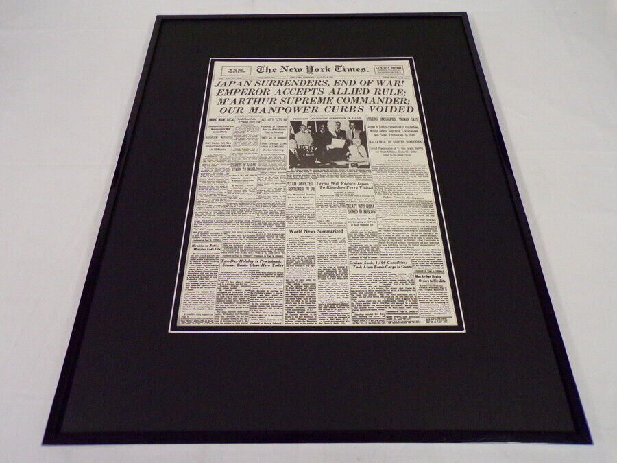 New York Times Aug 15 1945 Framed 16x20 Front Page Poster End of WWII Japan