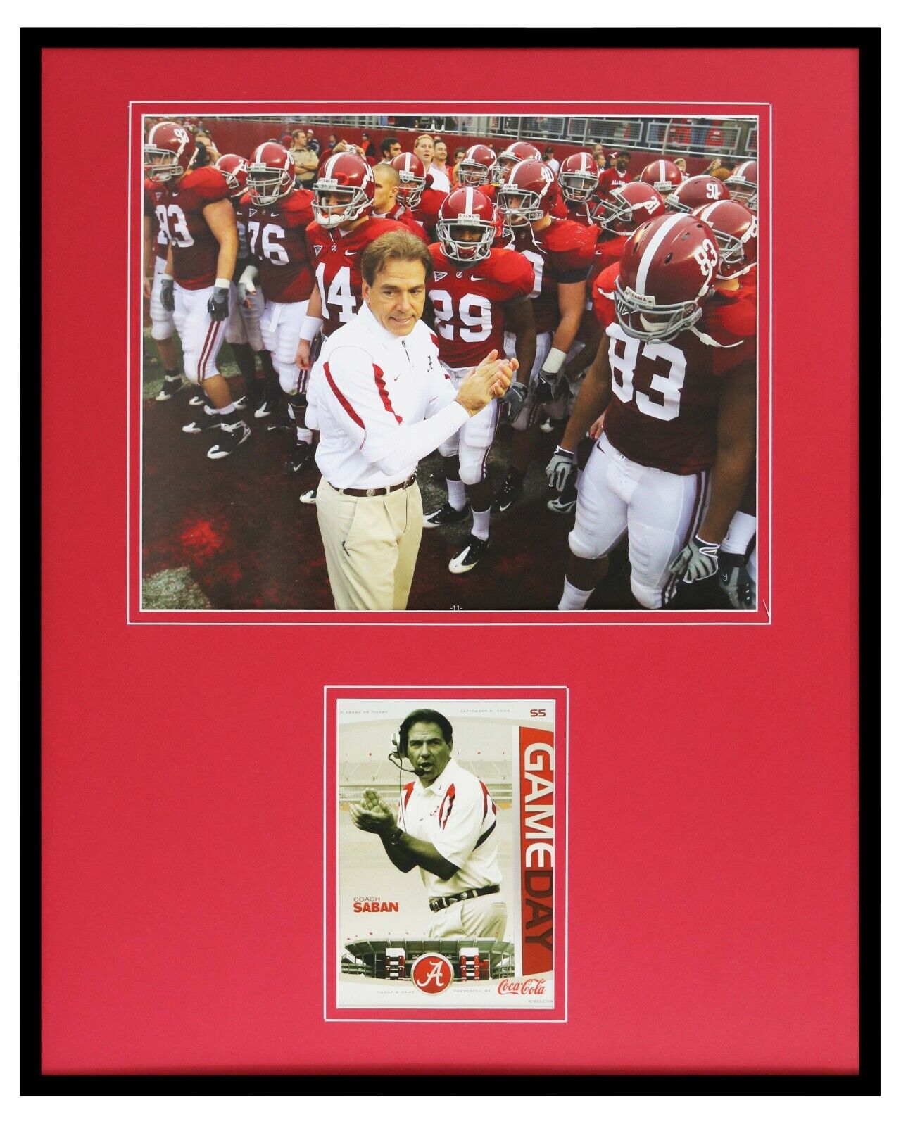 Nick Saban 2009 Alabama vs Tulane Framed 16x20 Photo & Program Cover Set 