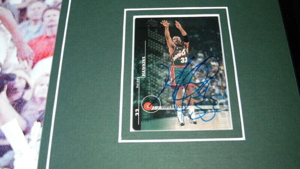 Hersey Hawkins Signed Framed 11x17 Photo Display Sonics vs Michael Jordan