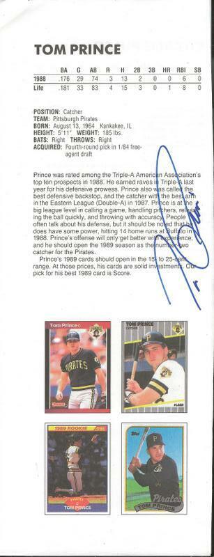 Tom Prince Signed Baseball Book Page Pirates