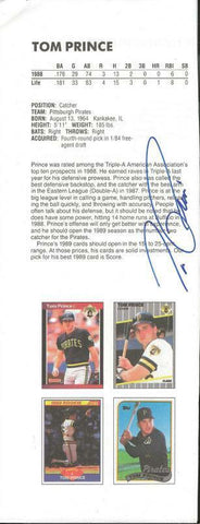 Tom Prince Signed Baseball Book Page Pirates