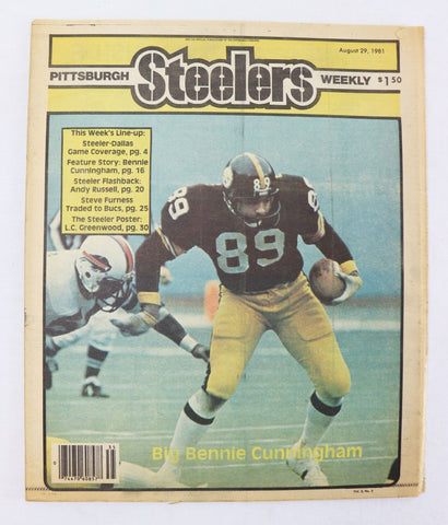 ORIGINAL Vintage Aug 29 1981 Pittsburgh Steelers Weekly Bennie Cunningham