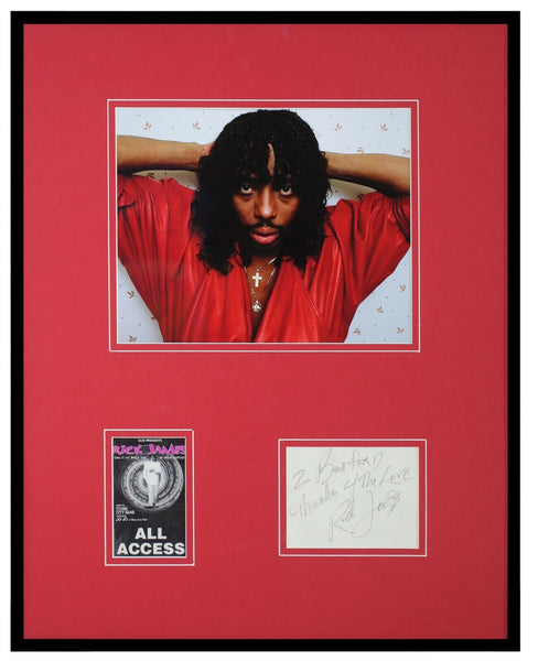 Rick James Signed Framed 16x20 Photo + Vintage Backstage Pass Display JSA