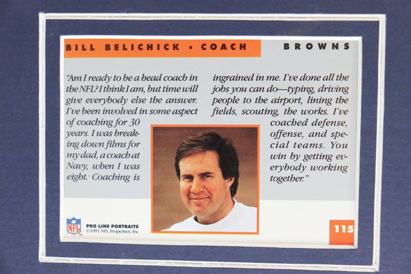 Bill Belichick Framed 11x17 Photo & VINTAGE 1991 Pro Line Rookie Card Display