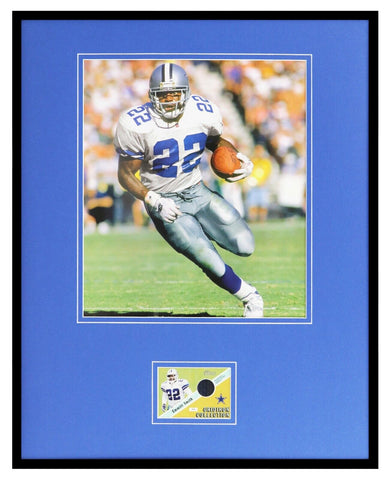 Emmitt Smith 16x20 Framed Game Used Jersey & Photo Display Cowboys