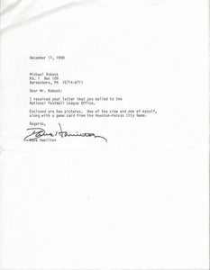 Dave Hamilton Signed 1990 Typed Letter NFL Umpire